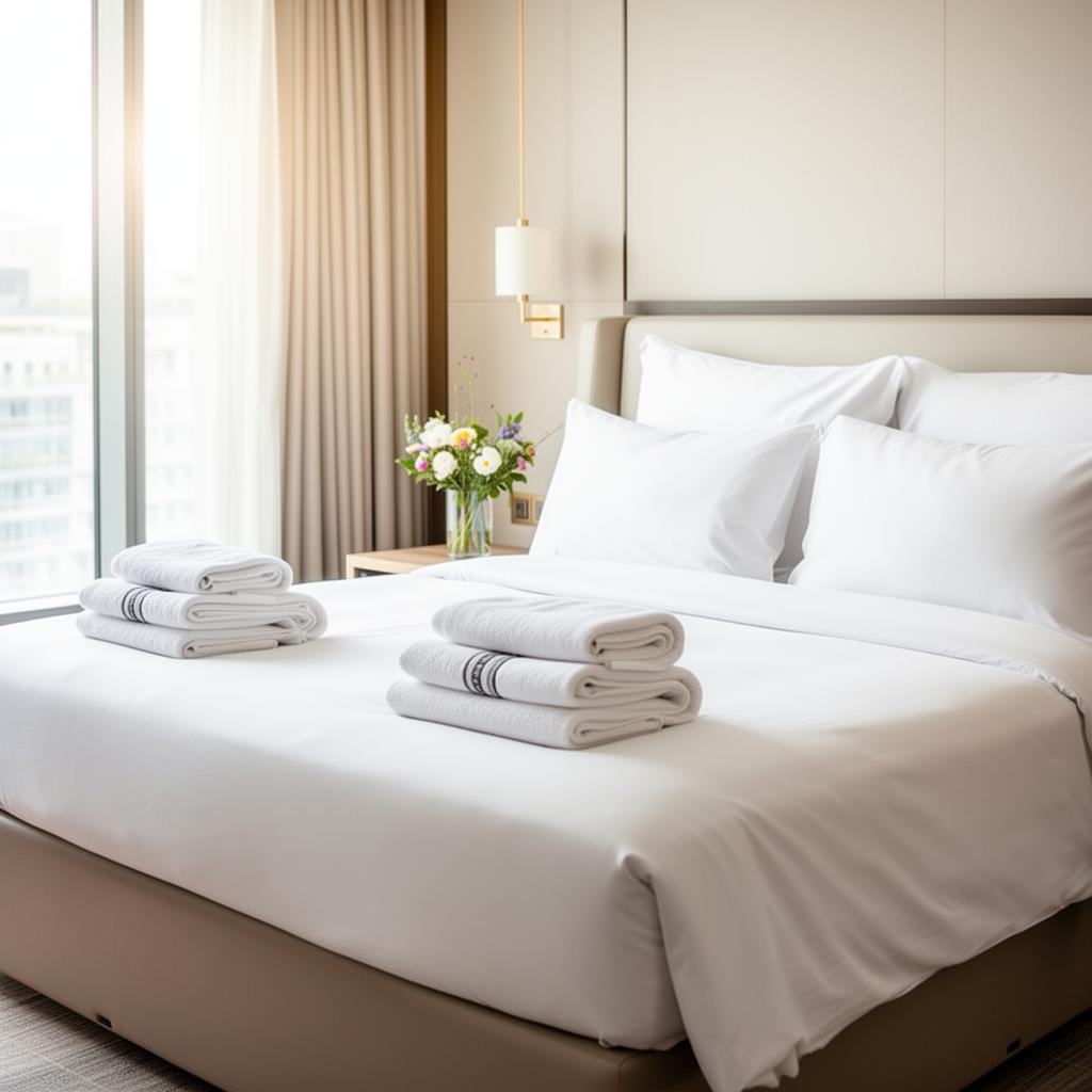 Quarto preparado para o hóspede com cama impecável